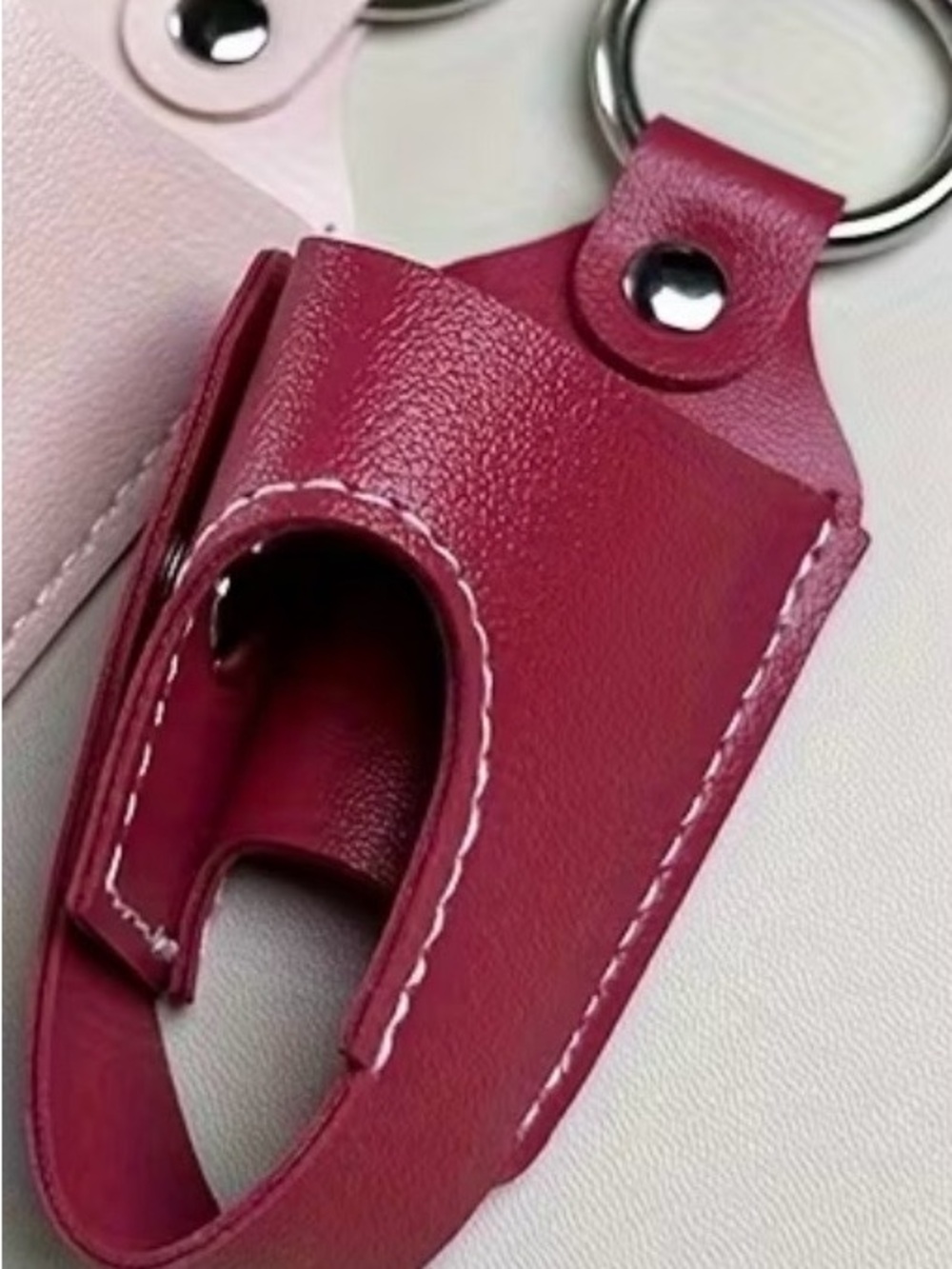 Women's Pink Leather Asthma Holder with Ring